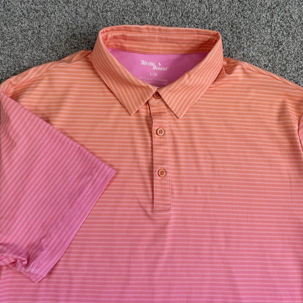 Birdie & Bound Men's Pink-Orange Gradient Stripe Polo